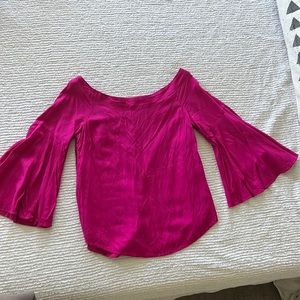 Anthropologie fuchsia flutter sleeve off the shoulder top!